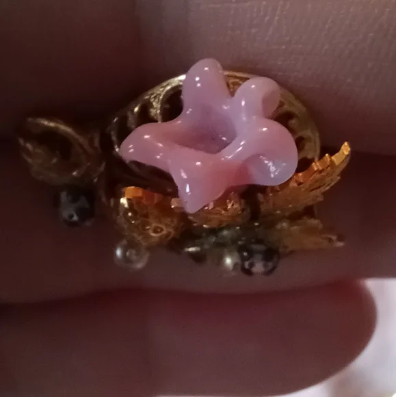 Vintage Miriam Haskell Strawberry Pink Floral Earrings - Picture 10 of 10